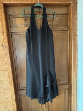 Stunning Black Backless Halter Dress with Side Ruffle